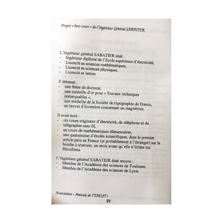 1. Science et enseignement - Propos "hors cours" de l'ingénieur Général Sabatier