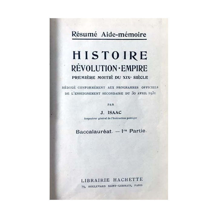 1. Résumé aide-mémoire Histoire de J. Isaac aux éditions Librairie Hachette