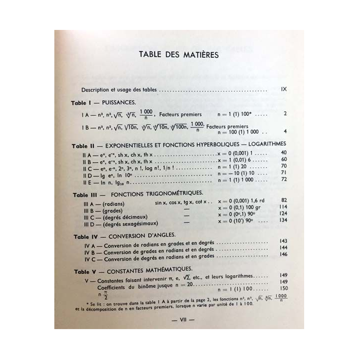 1. Tables numériques de fonctions élémentaires de J. Laborde aux éditions Dunod