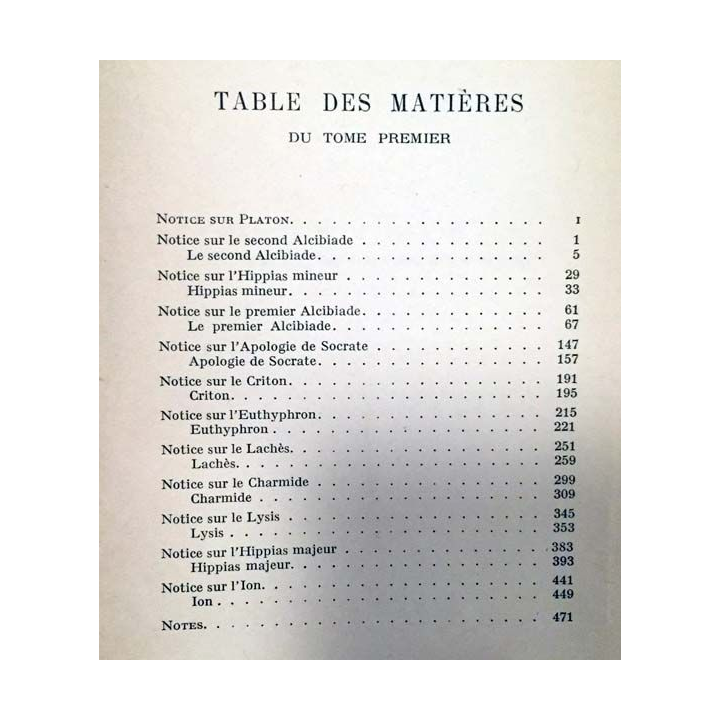 1. Platon oeuvres complètes Tome premier de E. Chambry aux éditions librairie Garnier frères