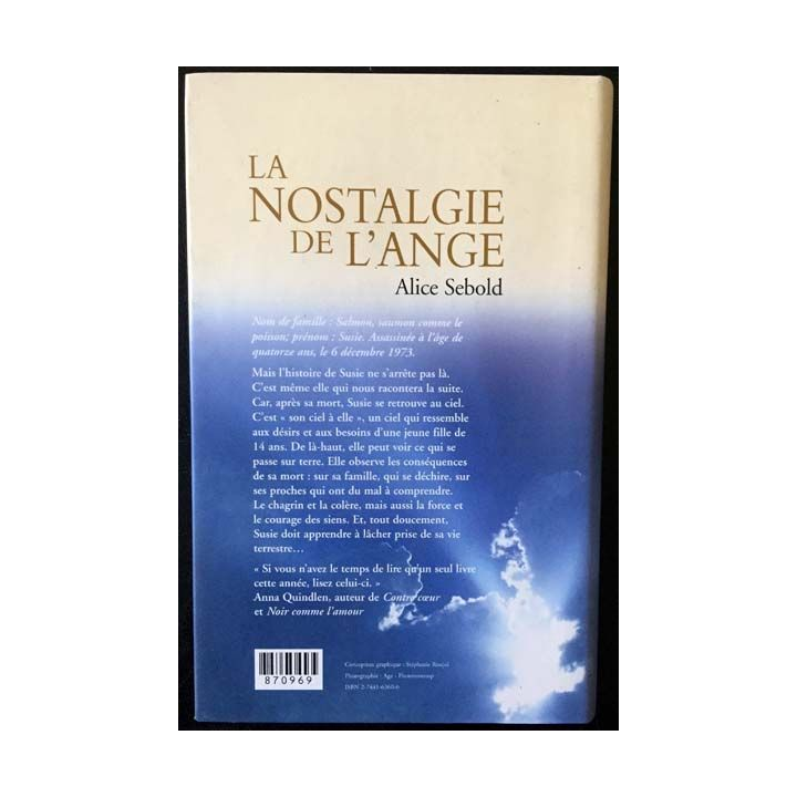 1. La nostalgie de l'ange de Alice Sebold aux éditions France loisirs