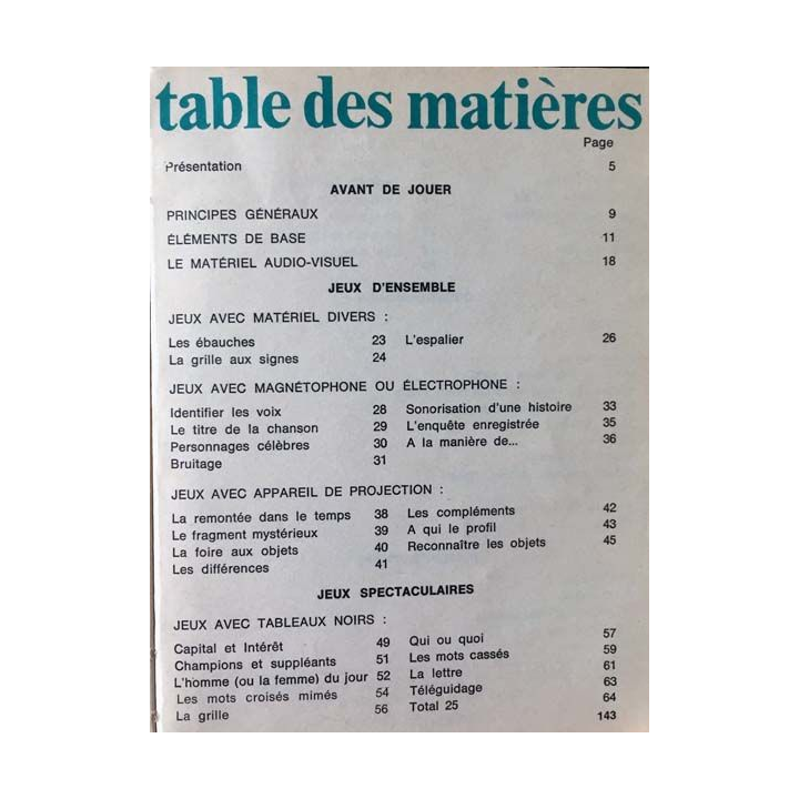 1. Jeux audio-visuels de E. Limbos, Raymonde et Michel 100 idées éditions Fleurus