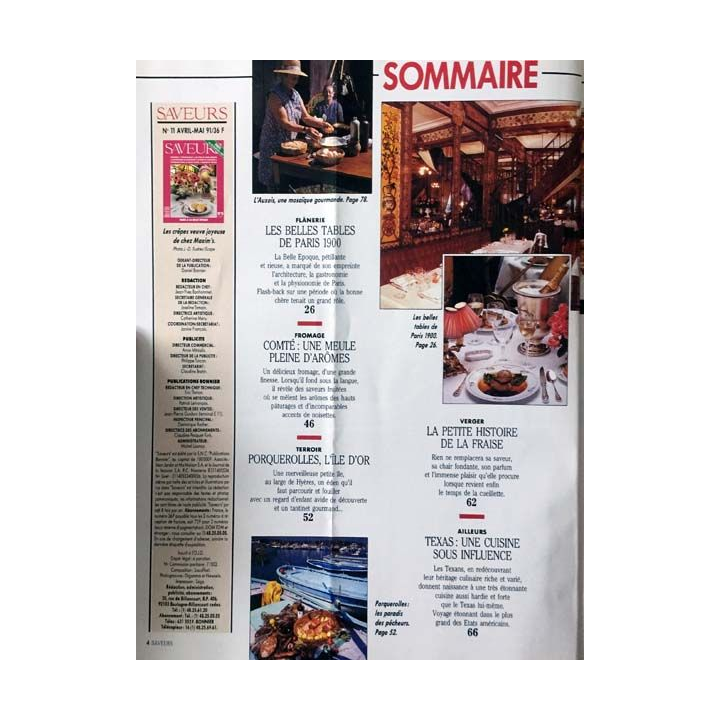 1. Saveurs n°11 Avril - Mai 1991 Paris les restaurents 1900
