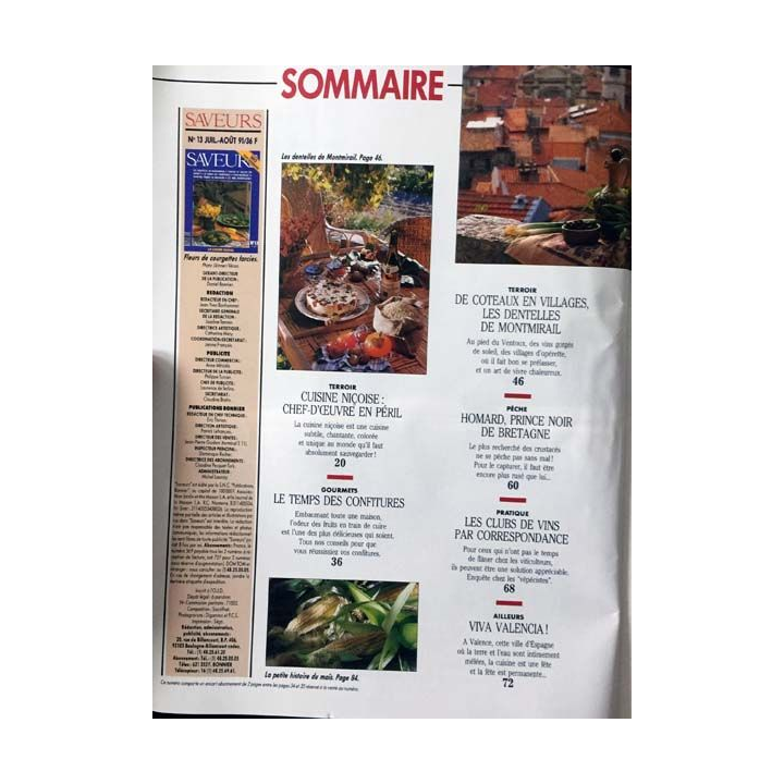 1. Saveurs n°13 Juillet - Août 1991 Nice étape gourmande