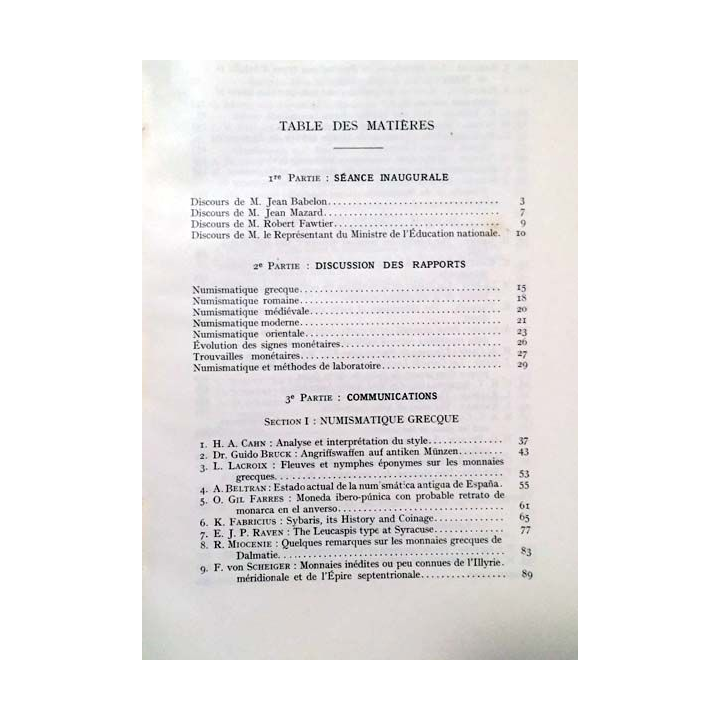 1. Congrès international de numismatique Paris 6 - 11 juillet 1953 Tome deuxième de Jean Babelon et Jean Lafaurie