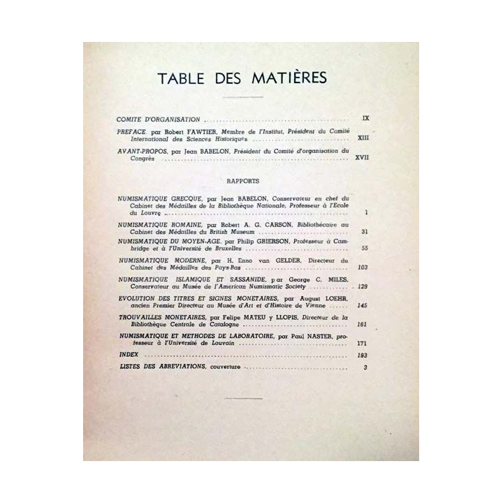1. Congrès international de Numismatique Paris 6 - 11 Juillet Tome Premier