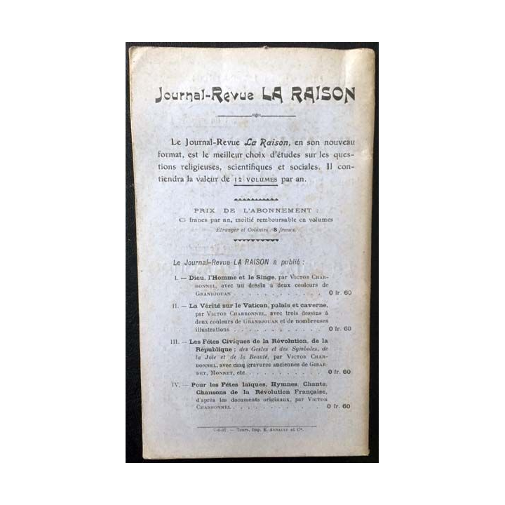 1. La raison Journal-Revue Pour les fêtes Laïques de la Révolution Française de Victor Charbonnel
