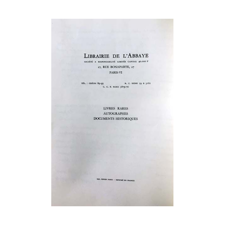1. Autographes - Documents Manuscrits aux éditions Librairie de L'Abbaye