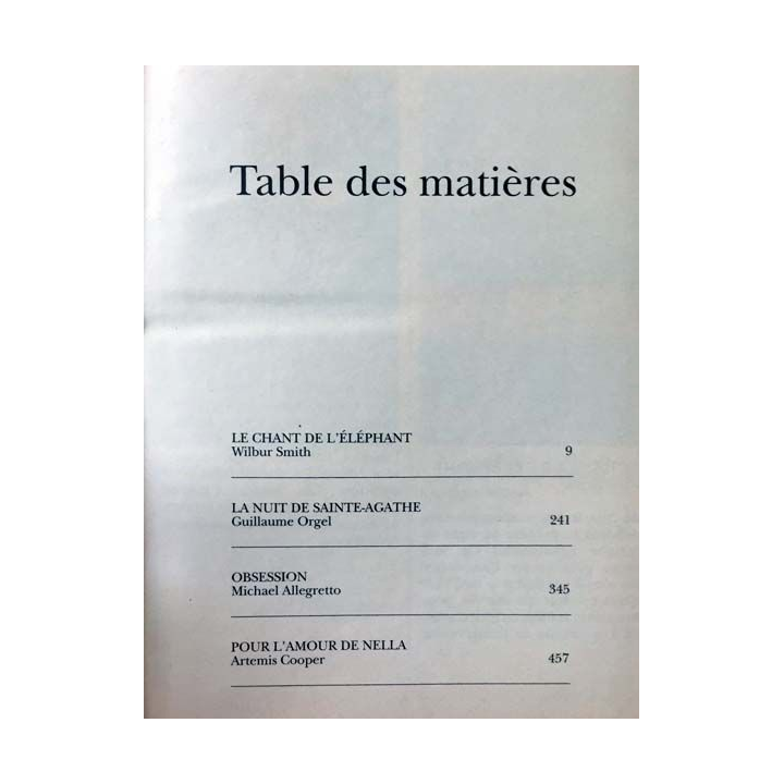 1. Sélection du livre - Le chant de l'éléphant - La nuit de Sainte-Agathe - Obsession - Pour l'amour de Nella