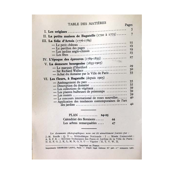 1. Bagatelle Histoire guide de Robert Joffet aux éditions La maison rustique