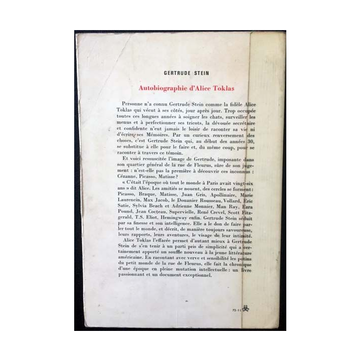 1. Autobiographie d'Alice Toklas de Gertrude Stein aux éditions Gallimard