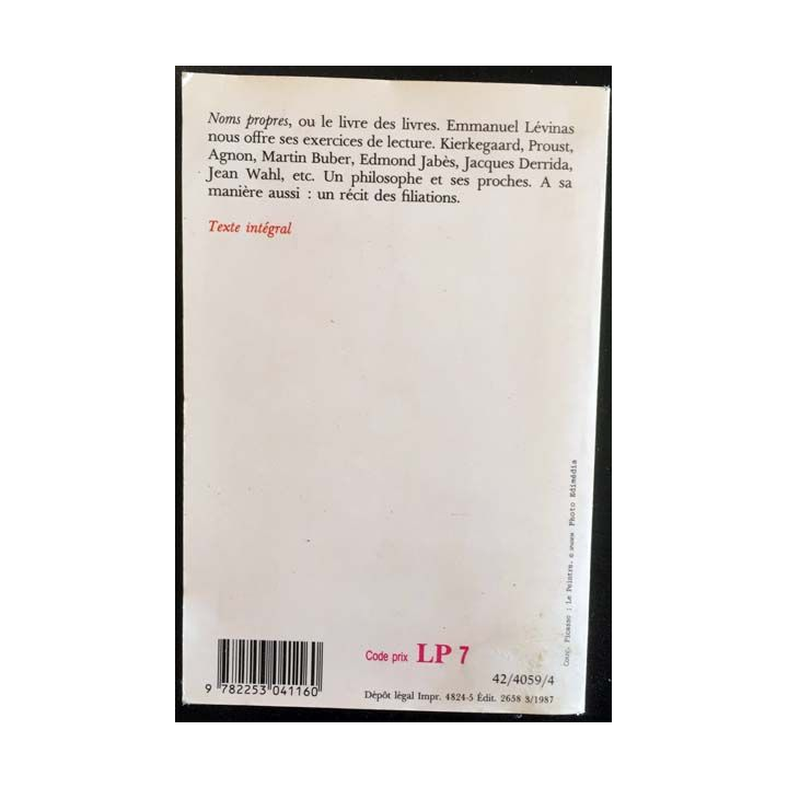1. Noms propres de Emmanuel Lévinas aux éditions Fata Morgana