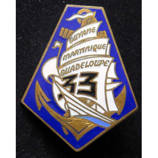 33° RIMA : insigne métallique du 33° régiment d'infanterie de marine de fabrication Drago G. 1897