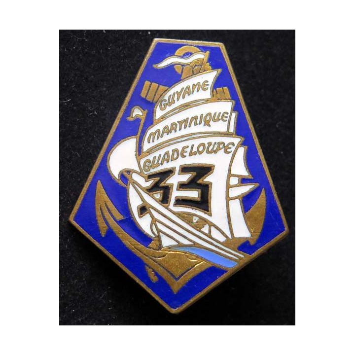 33° RIMA : insigne métallique du 33° régiment d'infanterie de marine de fabrication Drago G. 1897