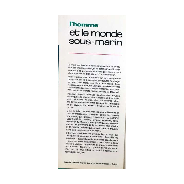 1. L'Homme et le monde sous-marin de Raymond Vaissière aux éditions librairie Larousse
