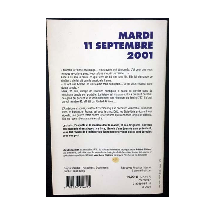 1. Mardi 11 Septembre 2001 de Christian English et Frédéric Thibaud aux éditions First