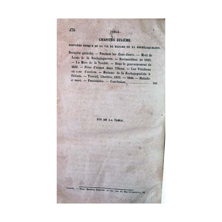 1. Vie de madame la marquise de La Rochejaquelein de M. Alfred Nettement aux éditions ques Lecoffre 1865