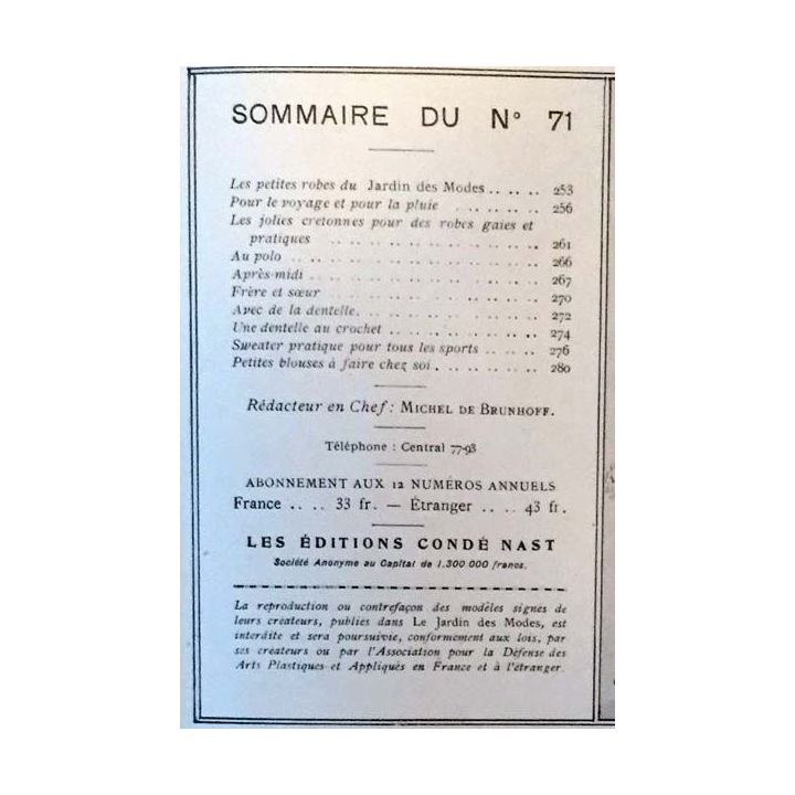 1. Le Jardin des Modes n°71 - 15 Juin 1925 Un bon accueil