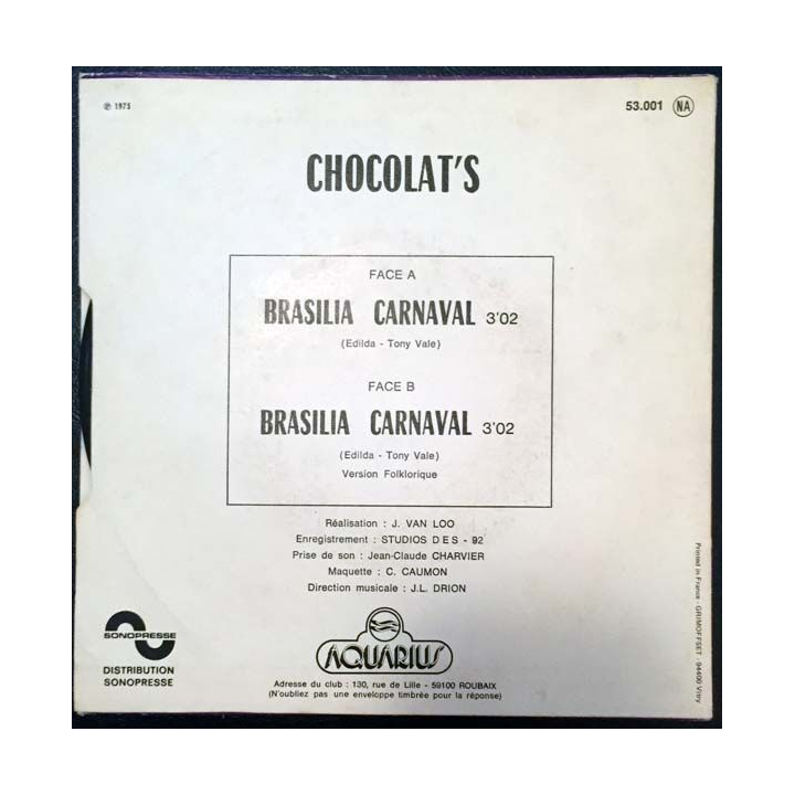 Disque 45 tours : Brasilia Carnaval Chocolat's