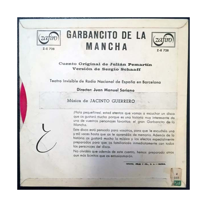Disque 45 tours : Garbancito de la mancha