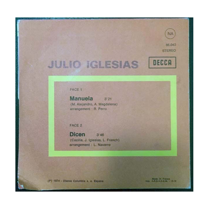 Disque 45 tours : Julio Iglesias - Manuela