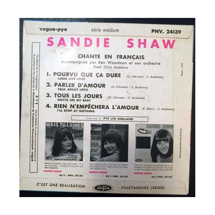 Disque 45 tours : Sandie Shaw chante en français