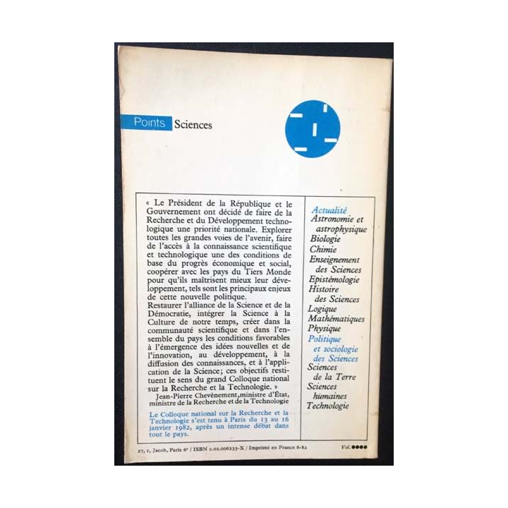 1. Recherche et Technologie - Actes du Colloque national aux éditions La documentation française