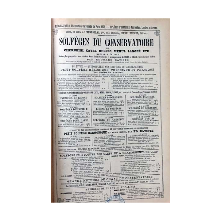 1. Solfèges du conservatoire de Cherubini, Catel, Gossec, Méhul, Langlé