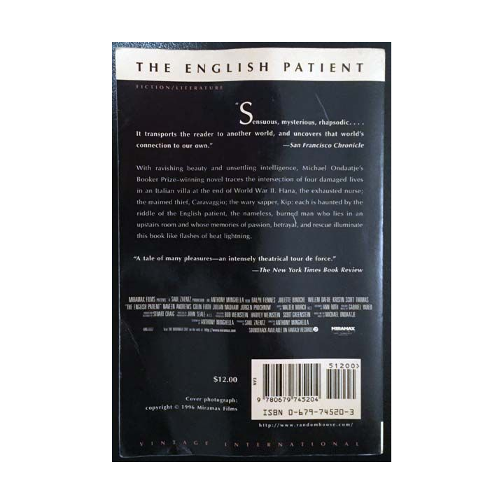 1. The english patient de Michael Ondaatje aux éditions Vintage international