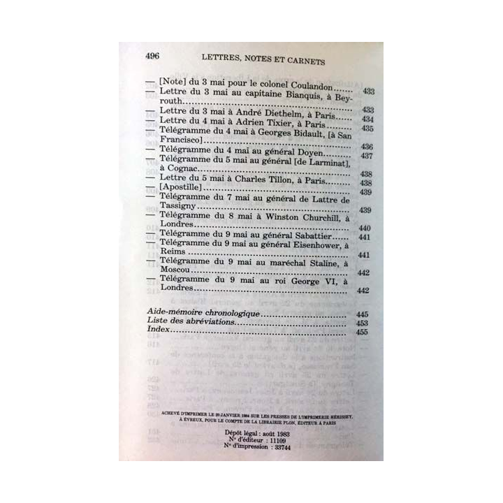 1. Lettres notes et carnets Juin 1943 - Mai 1945 de Charles de Gaulle aux éditions Plon