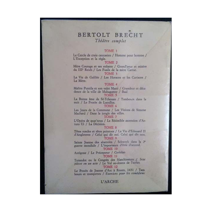 1. Bertolt Brecht Théâtre complet II aux éditions L'arche