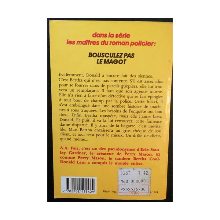 1. Bousculez pas le magot de A.A. Fair aux éditions Librairie des Champs-Élysées