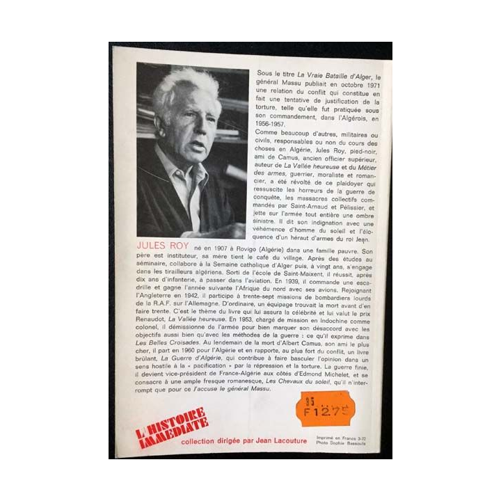 1. J'accuse le Général Massu de Jules Roy aux éditions du Seuil