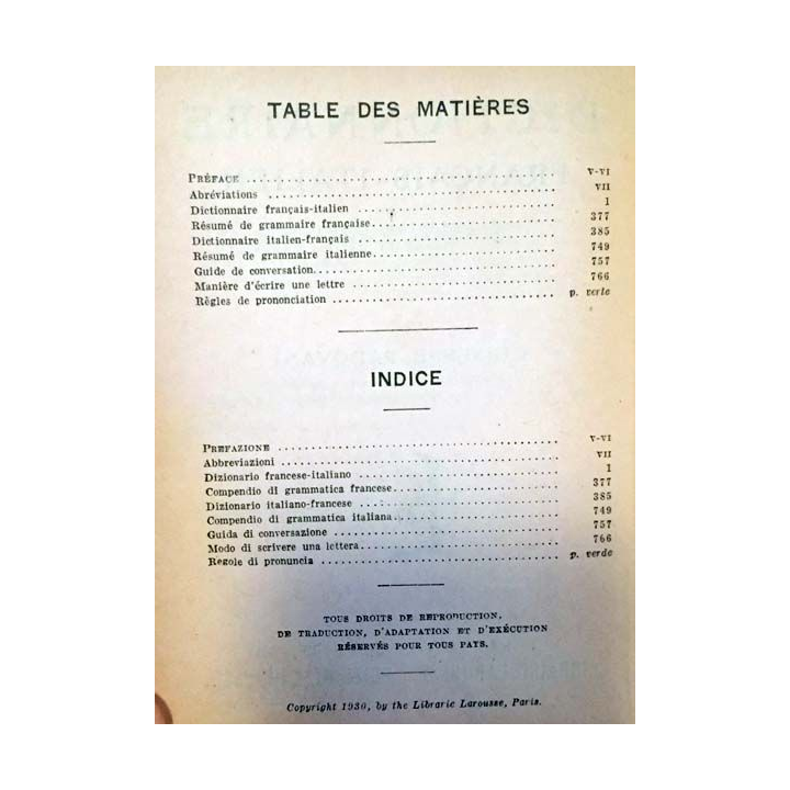 1. Dictionnaire français - italien de Giuseppe Padovani aux éditions Librairie Larousse