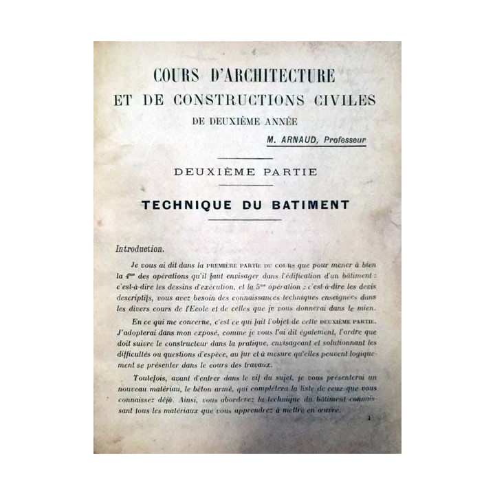 1. Cours d'architecture et de constructions civiles de deuxième année par M. Arnaud (professeur)