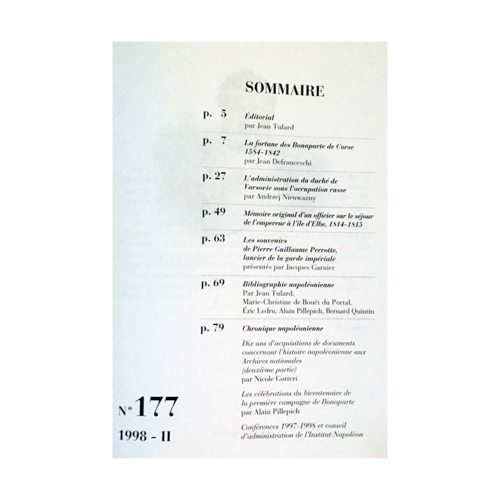 1. Revue de l'institut Napoléon n°177 1998 - II aux éditions SPM