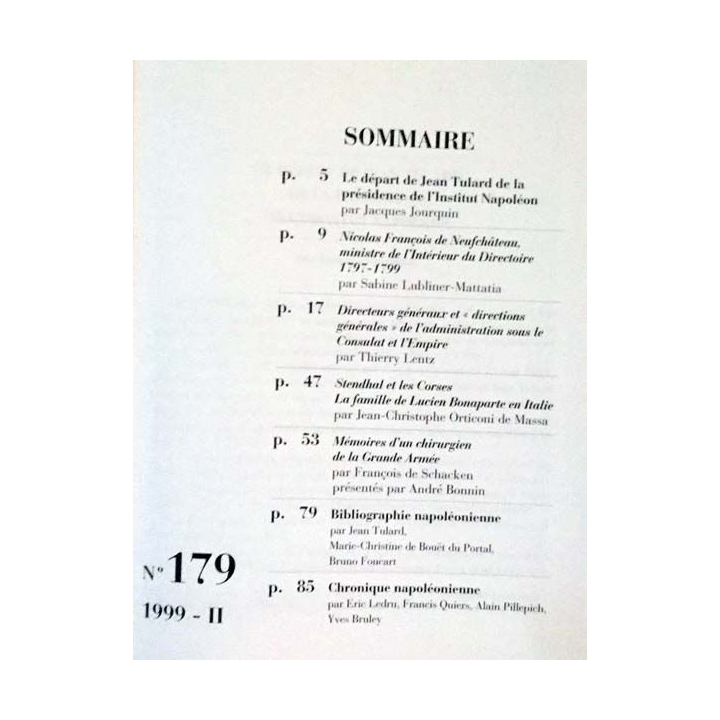 1. Revue de l'institut Napoléon n°179 1999 - II aux éditions SPM