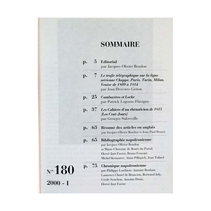 1. Revue de l'institut Napoléon n°180 2000 - I aux éditions SPM