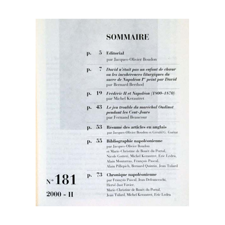 1. Revue de l'institut Napoléon n°181 2000 - II aux éditions SPM