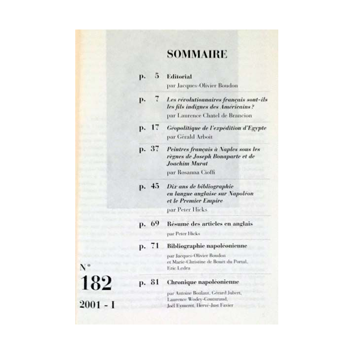 1. Revue de l'institut Napoléon n°182 2001 - I aux éditions SPM