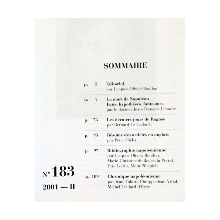 1. Revue de l'institut Napoléon n°183 2001 - II aux éditions SPM