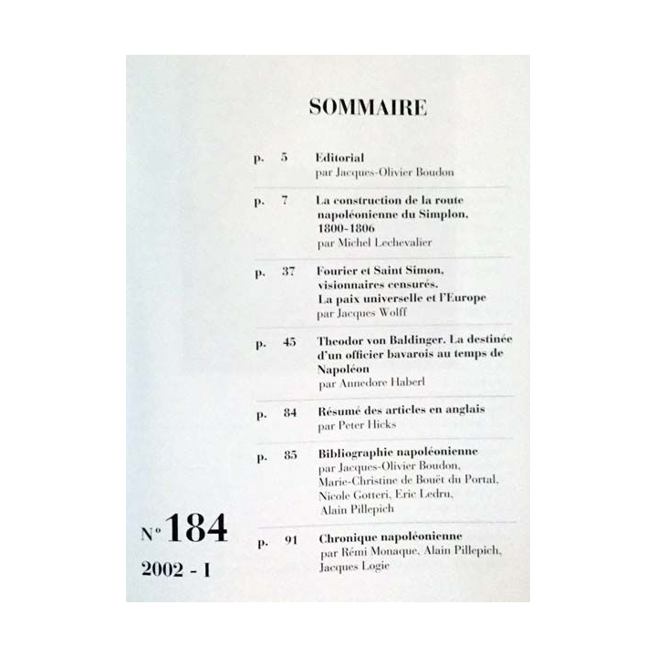 1. Revue de l'institut Napoléon n°184 2002 - I aux éditions SPM