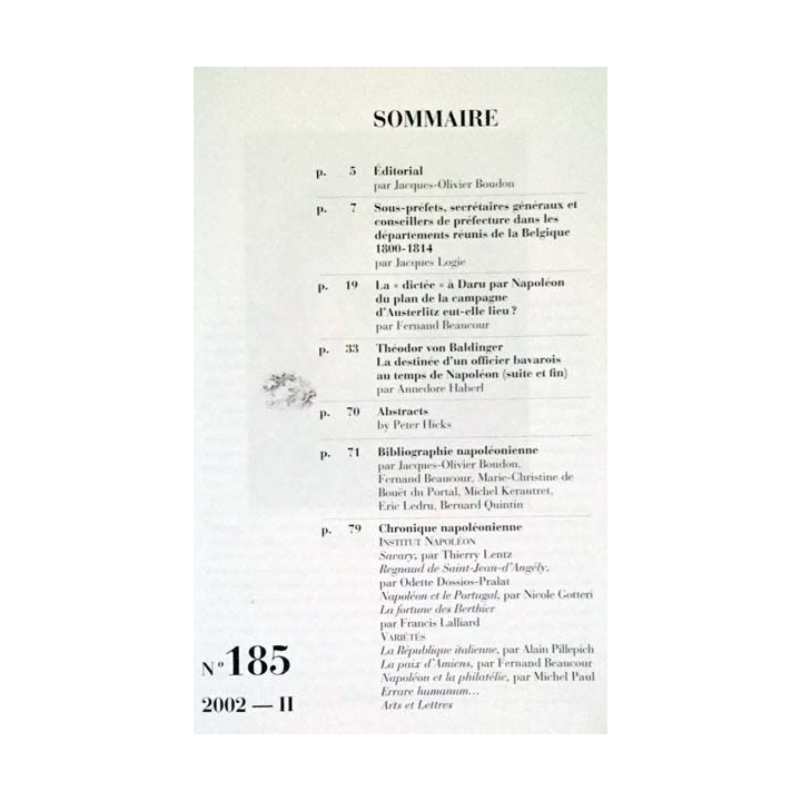 1. Revue de l'institut Napoléon n°185 2002 - II aux éditions SPM