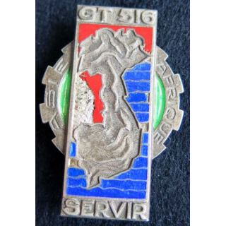 516° GT : Insigne métallique du 516° groupe de transport de fabrication Drago Olivier Métra en argent et en émail 