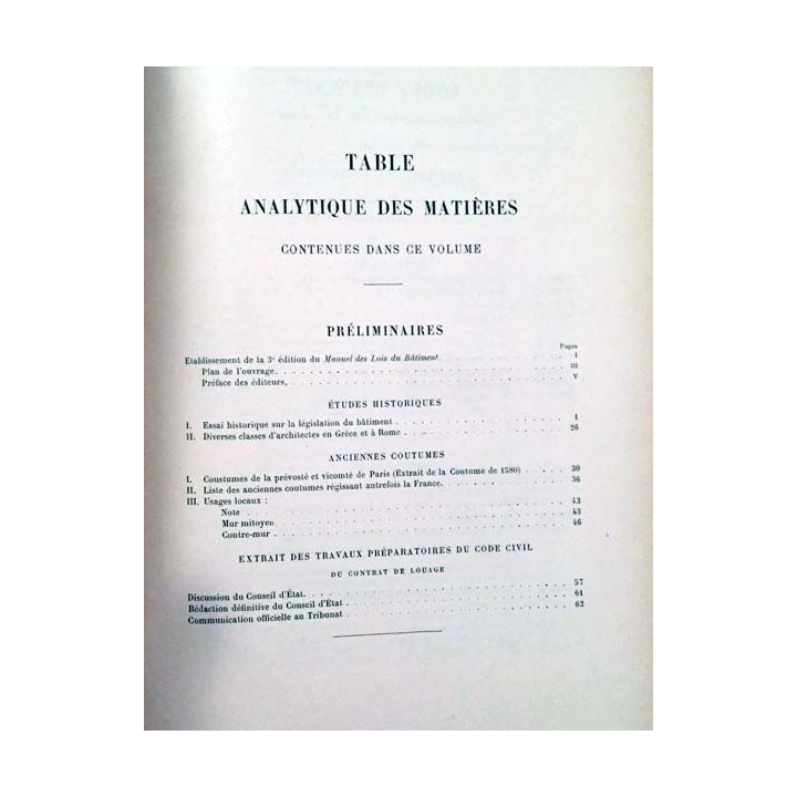 1. Manuel des lois du bâtiment troisième volume par la société centrale des architectes français aux éditions H. Delarue