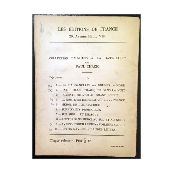 1. Avions torpilleurs et voiliers au feu de Paul Chack aux éditions de France