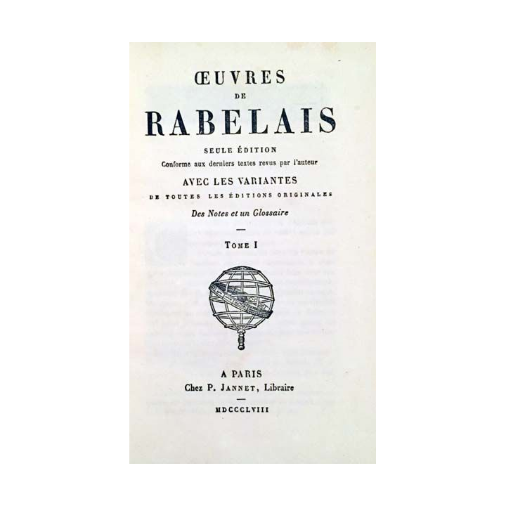 1. Oeuvres de Rabelais Tome 1 aux éditions Chez P. Jannet