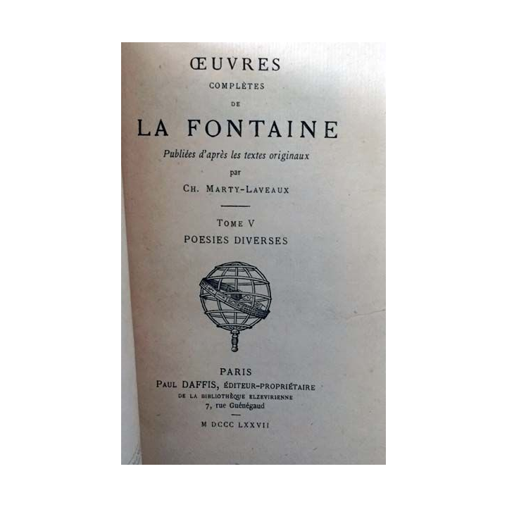1. Oeuvres de La Fontaine Tome 5 Poésie diverses de Ch. Marty-Laveaux aux éditions Chez Pagnerre
