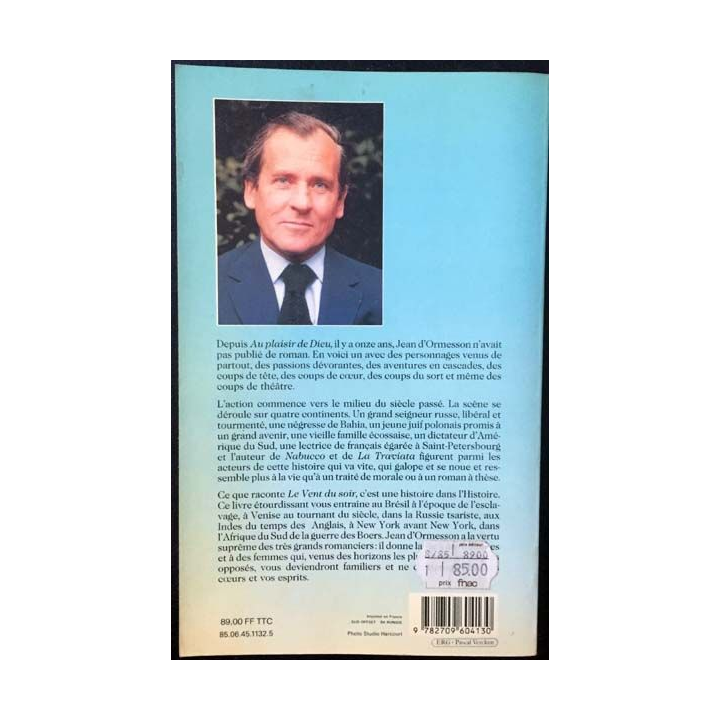 1. Le vent du soir de Jean D'Ormesson aux éditions JC Lattès