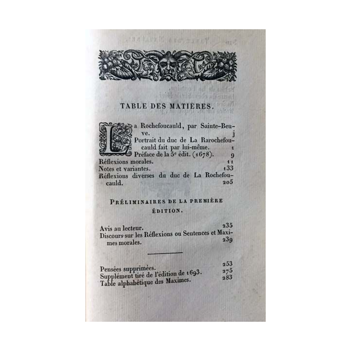 1. Reflexions, sentences et maximes morales de La Rochefoucauld par G. Duplessis aux éditions P. Jannet 1853